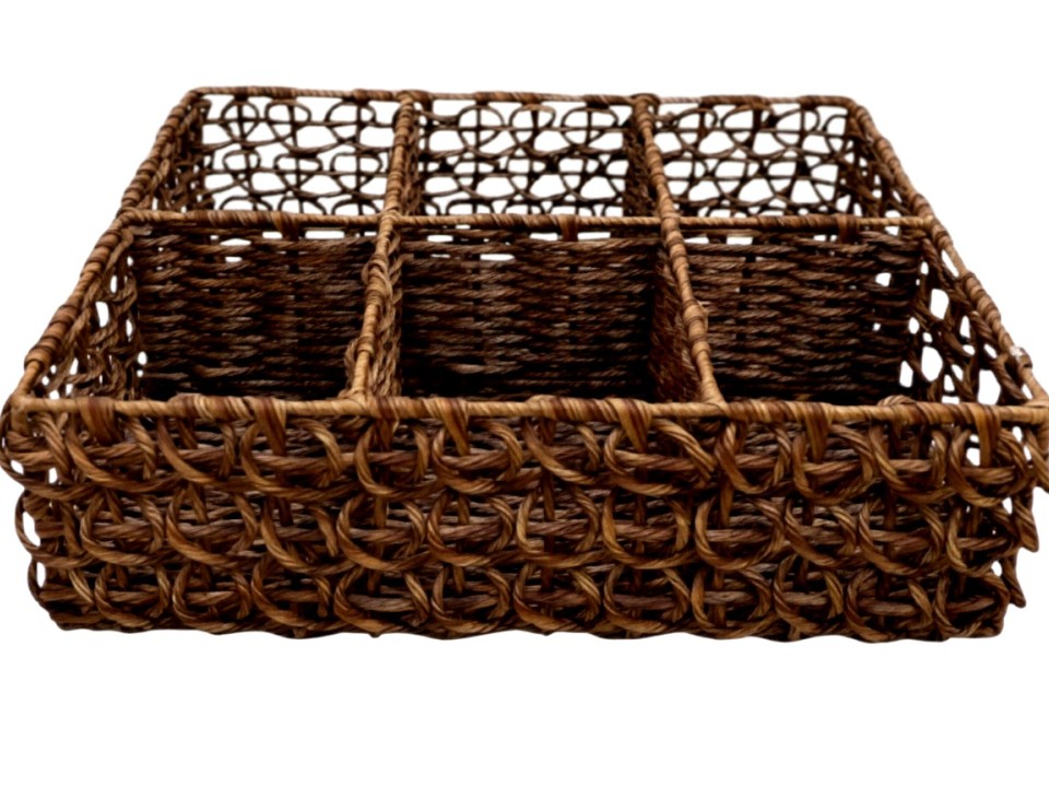 Custom-made Rectangular PE Seagrass Loop Woven 6-Divider Basket